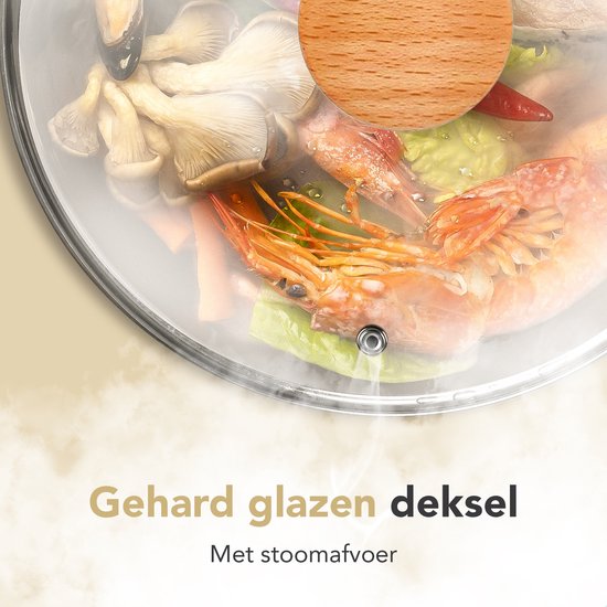 Rochester 18-delige Pannenset met Deksels - Set met PFAS-vrije Kookpotten, Koekenpannen & Steelpannen - Koekenpannenset - Kookpottenset - Inductie - Aluminium - Beige