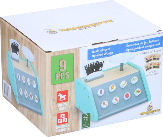 Marionette Wooden Toys Speelgoed Weegschaal - Met 9 Kaartjes - Leerspeelgoed - FSC Keurmerk - Hout