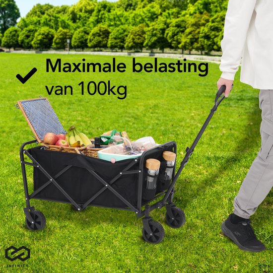 Infinity Goods Bolderkar - Opvouwbaar - 100KG Draagkracht - Draaibare Wielen - 90 x 50 x 75 CM - Verstelbaar - Zwart