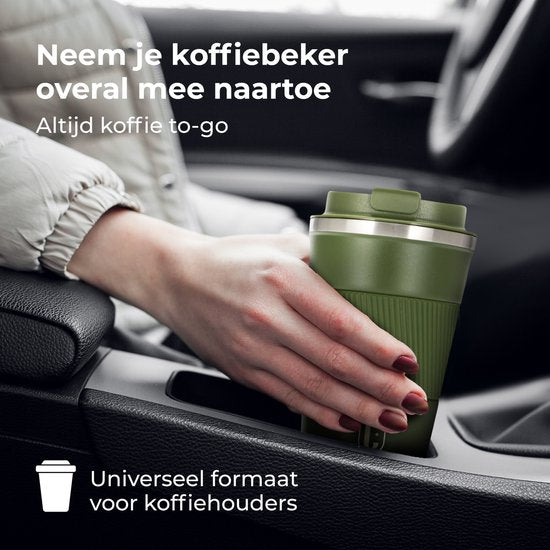 Castagnola Thermosbeker - Koffiebeker To Go - Reismok voor Koffie en Thee - Theebeker - 380 ML - RVS - Groen