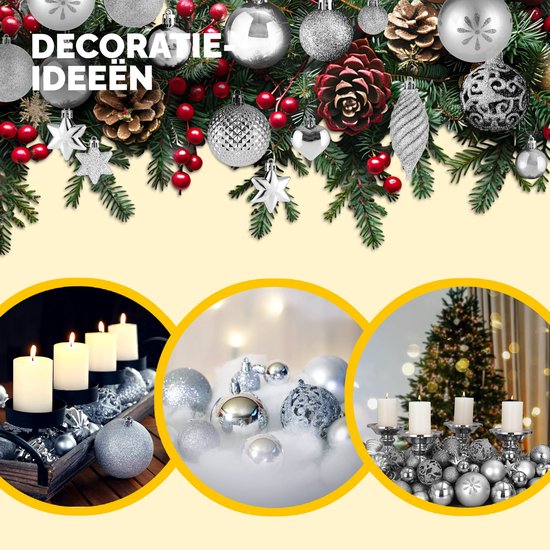Deuba Kerstboomballen - Set van 103 Kunstof Mat Glanzend - Zilver