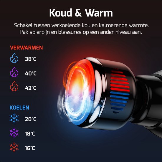 FITAGE - Massage Gun Warm & Koud - 8 Opzetstukken - 20 standen - Zwart