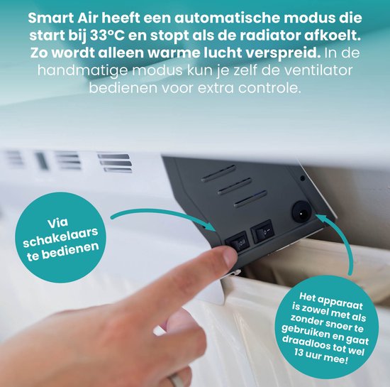 SmartAir Boost - Draagbare Radiatorventilator - Universeel - Energiezuinig - Draadloos, oplaadbaar en automatisch - Radiator Ventilator – Wit
