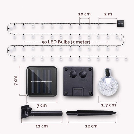 Happy Goods Solar Tuinverlichting op Zonneenergie - 50 LED Lichtsnoer Buiten - 5 m Verlicht + 2 m Snoer - Buitenverlichting Lichtslinger - Lichtsnoeren