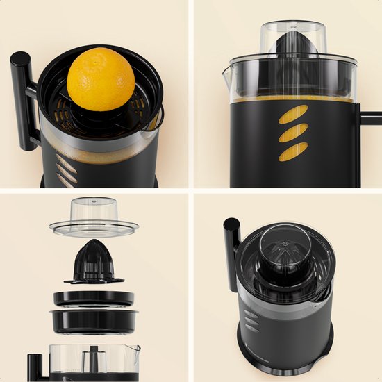 KitchenBrothers Citruspers - Handmatig - Met Uitloop en Handvat - 1L - Zwart