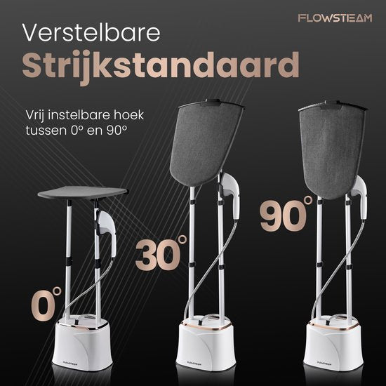 FLOWSTEAM® PRO Kledingstomer - Handstomer - Stoomreiniger - Stoomapparaat Kleding - 150 Minuten Stomen - 2.5M Snoer - Wit