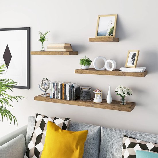 wandplank, vrij zwevend, wandplank, boekenplank, houten plank voor boeken, foto's, decoratie, 30 x 23 x 3,8 cm, vintage bruin