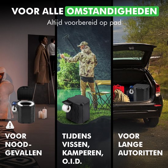 Travelhawk Camping Toilet – Toiletemmer – Draagbaar & Opvouwbaar – Inclusief 12 Biologisch Afbreekbare Zakjes en 10 Absorptie Zakjes – Ideaal voor Kamperen, Festivals & Outdoor