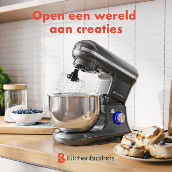 KitchenBrothers Keukenmachine - Keukenrobot - 5L - Keukenmixer - 1200W - Antraciet