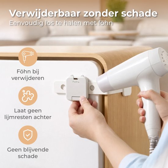 Nuvance Kinderslot Kastjes - 6 Stuks - Kinderbeveiliging voor Kasten - Kastbeveiliging voor Kinderen - Babyproof - Wit