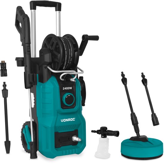 VONROC Hogedrukreiniger V24-2 - 2400W – 180 bar - Incl. terrasreiniger, schuimsproeier en accessoires