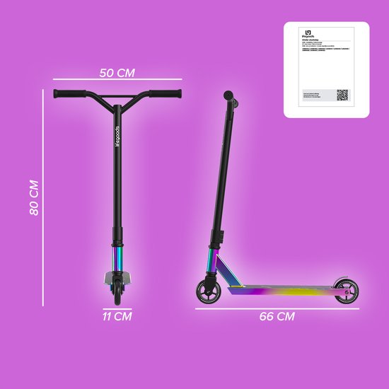 LifeGoods Stuntstep Fly Pro - 6+ Jaar - Step voor Kinderen - Jongens/Meisjes - 100mm - 100KG - Regenboog