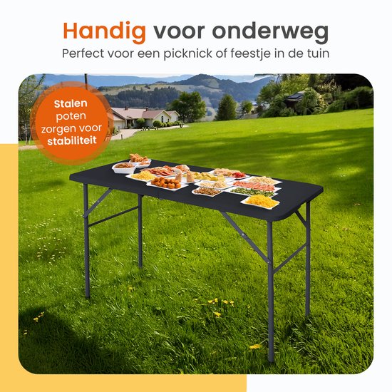 Goliving Inklapbare Tafel – Klaptafel – Campingtafel – Vouwtafel Buiten – Weerbestendig – 122 x 60 x 74 cm – Zwart