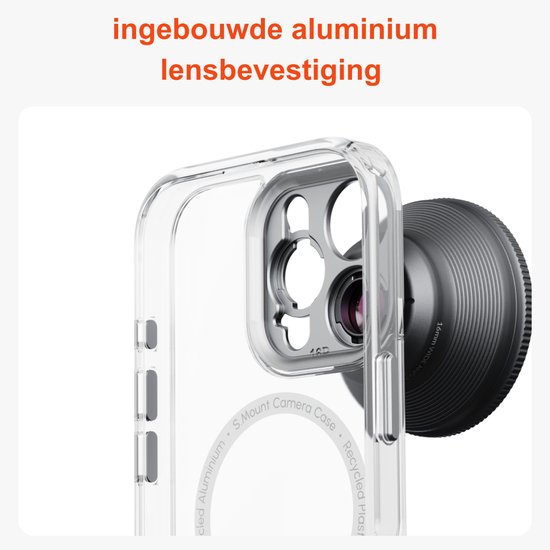 iPhone 16 Pro Camera Case doorzichtig - Snelle Lensbevestiging - Kristalhelder Design - MagSafe Compatibel - 2M Valbescherming - Duurzaam Gerecycled Materiaal - Draadloos Opladen