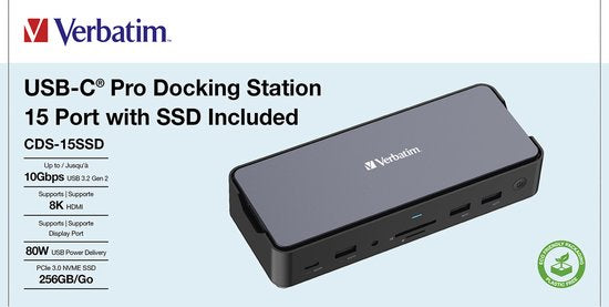 Verbatim CDS-15SSD Bedraad USB 3.2 Gen 1 (3.1 Gen 1) Type-C Zwart, Grijs