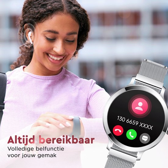 Golden Sound - Smartwatch Dames - 40mm - Stappenteller - Slaapmonitor - Saturatiemeter - Hartslagmeter - Zilver