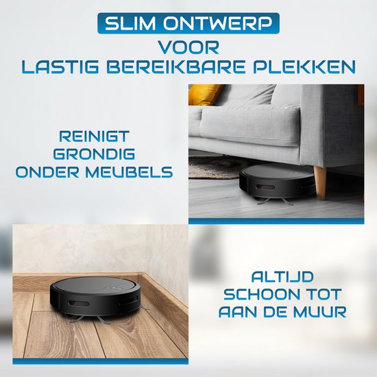 Powell Robotstofzuiger - Robotstofzuiger met Dweilfunctie - Robotstofzuiger met Laadstation - Robot Stofzuiger - Dweilrobot - Zwart