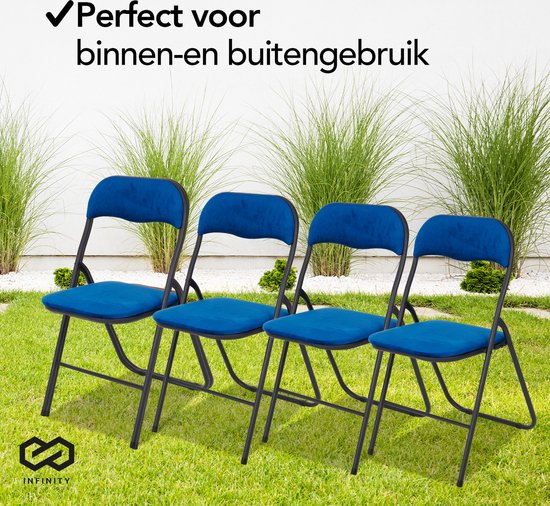 Infinity Goods Klapstoel - Vouwstoel - Fluweel - Eettafelstoel - Opklapbare Stoel - 43 x 47 x 80 CM - Stoel - Blauw