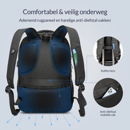 NOHRD Laptop Rugzak - Zwart - Anti Diefstal - Laptoptas 15.6 inch - USB Oplaadstation - Rugtas Dames & Heren - Waterafstotend - Schooltas Meisje & Jongens - Boekentas met Laptopvak