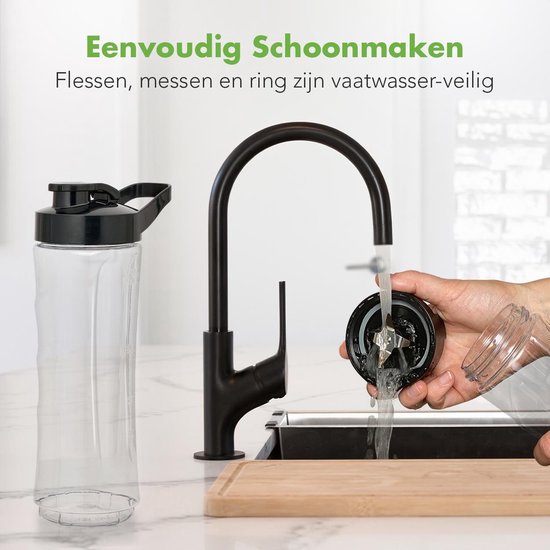 KitchenBrothers Mini Blender - Blender to Go - Smoothie Maker - 2 To-Go Bekers 600 ml - RVS