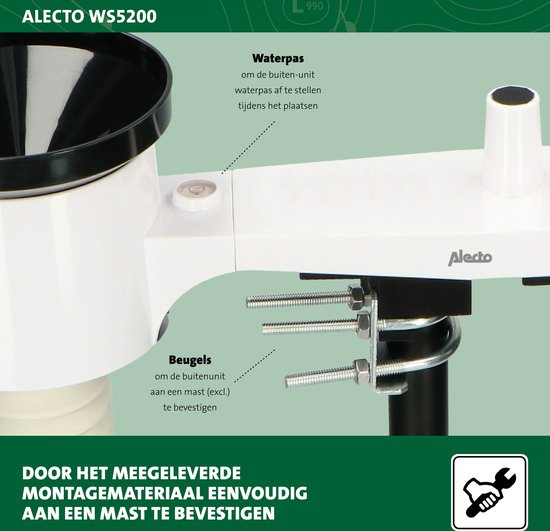 Alecto WS5200 - Professioneel WiFi Weerstation met Buitensensor - App besturing - 6-in-1
