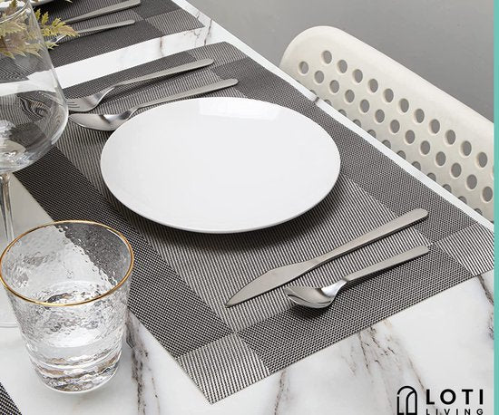 Loti Living Placemats 4 Stuks – Placemats Kunststof – Placemats Plastic - Onderlegger -30x45cm – Metallic grijs