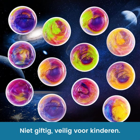 Partizzle 24x Galaxy Slijm Pakket - Universum Astronaut Uitdeelcadeautjes - Grabbelton Maken Slime Speelgoed - Traktatie Cadeautjes voor Kinderen - Gekleurd