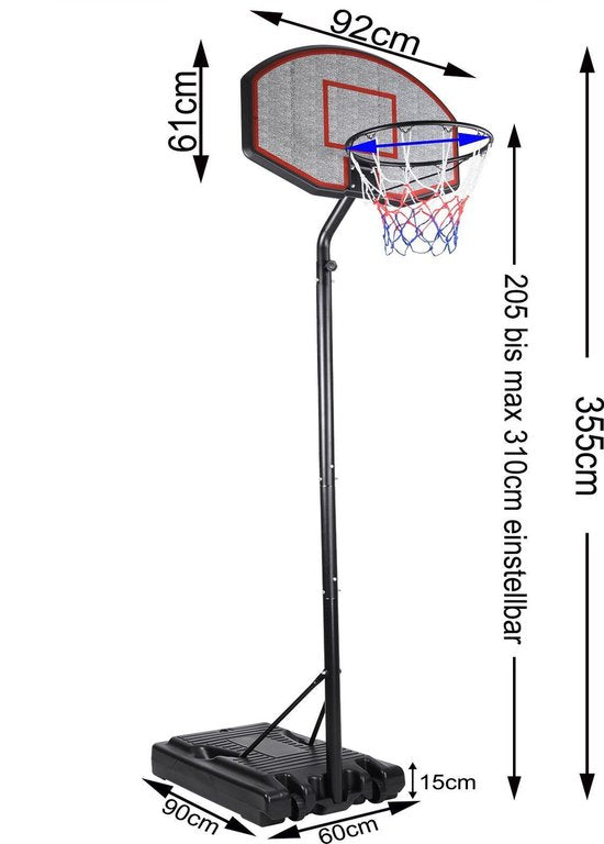 Mobiele basketbalring met verstelbare mand