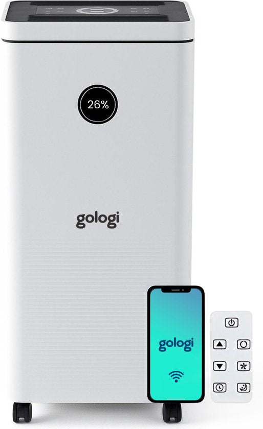 Gologi Luchtontvochtiger met App - Ontvochtigt Tot 20L Per Dag - Was-droog functie - Voor in huis - Geschikt Voor Kelder, Slaapkamer, Badkamer en Woonkamer - Dehumidifier - Vochtvreter Tegen Schimmel - Wit