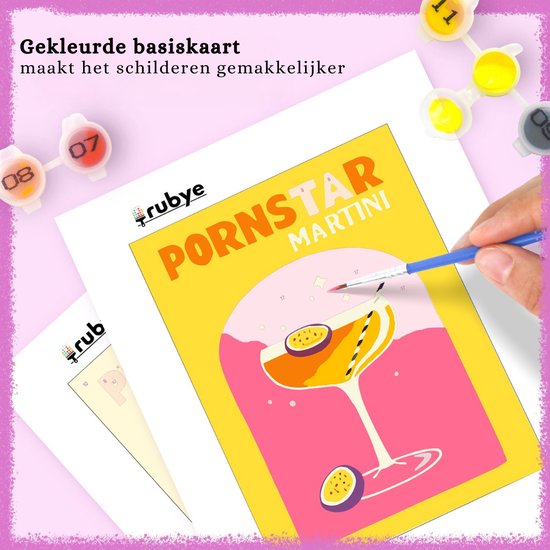 Rubye® Mini Schilderen op Nummers - 2 stuks - Volwassenen - Schilderen op Nummer Kinderen - Set - Cocktails - 15x20cm