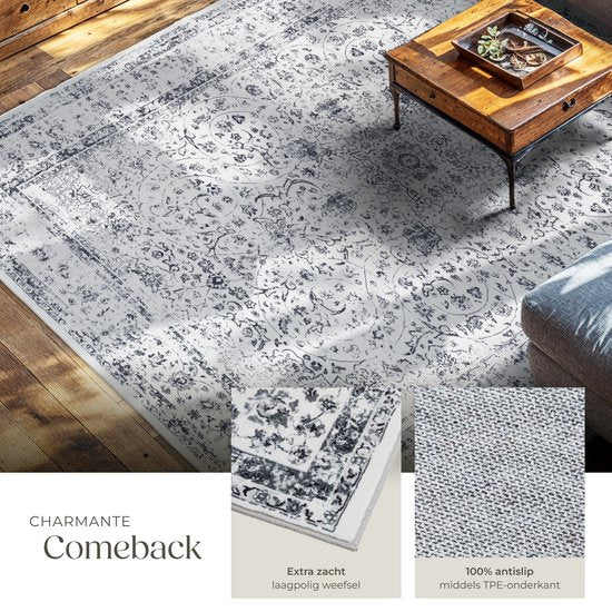 tectake - Vintage design tapijt - laagpolig vloerkleed - Aliya - 240cm x 340cm - grijs