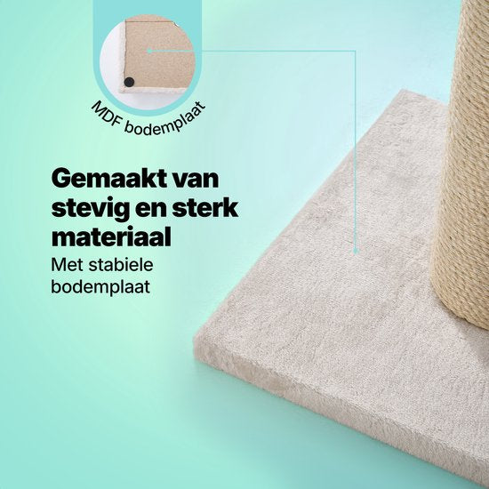 Jake and Jacky Krabpaal voor Grote Katten - Naturel/Crème - Met Speelballetje - 56x56x120 cm - Ø Sisal Krabpaal 20 cm