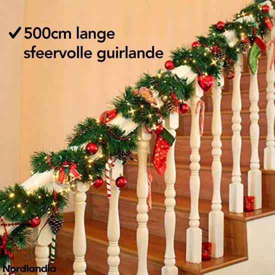 Nordlandia Guirlande Met verlichting - Timer - Kerstversiering - 500CM - Kerstslinger - Kerstdecoratie - 100 LED - Batterij