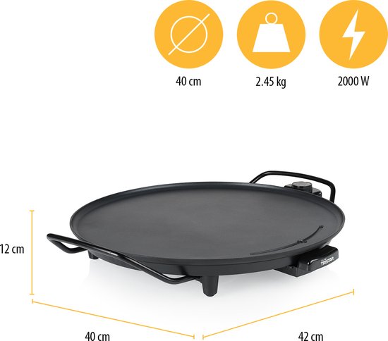 Tristar Bakplaat - BP-2787 - 2000W - Gourmet, Cirkle grill Ø40cm - 4 personen - PFAS-Vrij