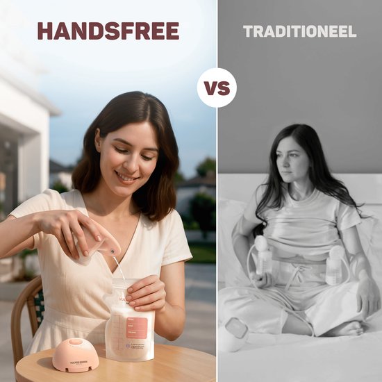 Vulpes Goods® BabyCare - Elektrische Borstkolf Elite - Handsfree Borstkolf - Dubbele Draadloze Borstkolf - Warmtecompressie - BPA-Vrij - App - Incl. Reiskoffer, Borstschildverkleiners, 60 Bewaarzakjes & Meer - Roze