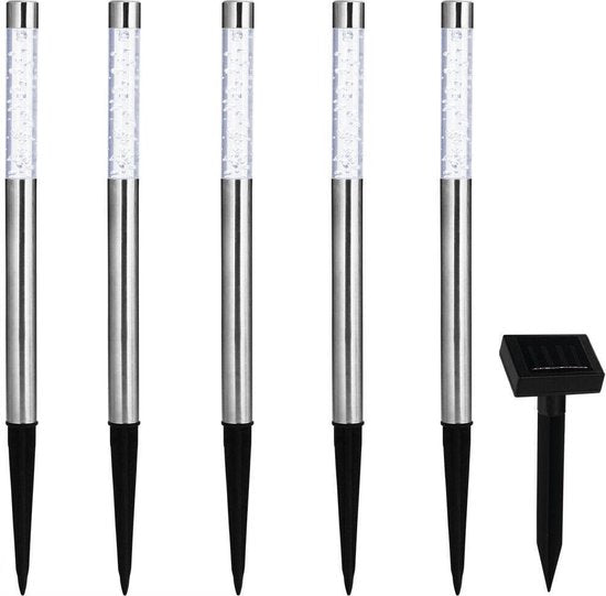 Deuba Tuinlamp - Zonne energie Set van 5 Schemersensor IP44 - Wit
