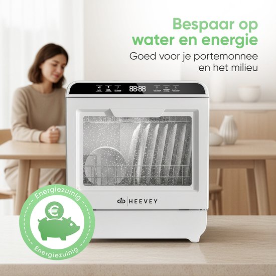 Heevey Mini Vaatwasser - Vrijstaande vaatwasser - Campingvaatwasser - 5 Wasprogramma's - Afwas - Sterilisatiesysteem - Droogfunctie 75°C