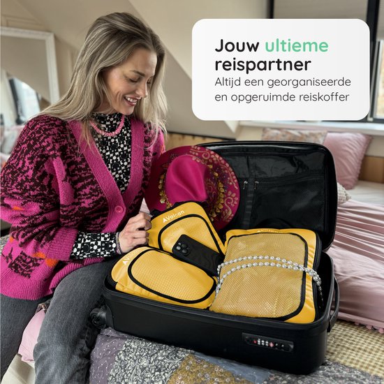 Volcan Compression Packing Cubes - Koffer Organizer Set - Met Compressierits - Backpack & Koffer - Set van 4 - Oker