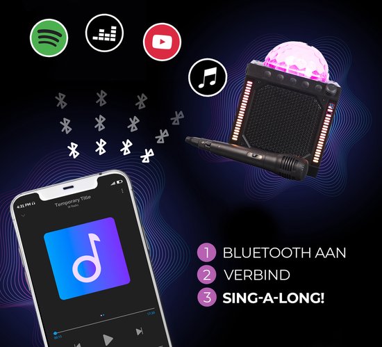 Denver Karaoke Set Kinderen & Volwassenen - Discolichten - Bluetooth - Incl. Microfoon - Speaker Party Box - Partybox - BTM618