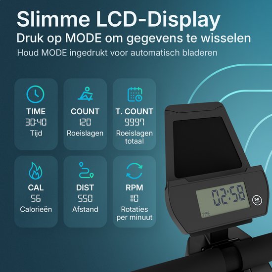 Flowsense Roeiapparaat - Roeimachine - Geluidsstil - Magnetische Roeitrainer Fitness - Rowing Machine 16 Weerstandniveaus - LCD Monitor