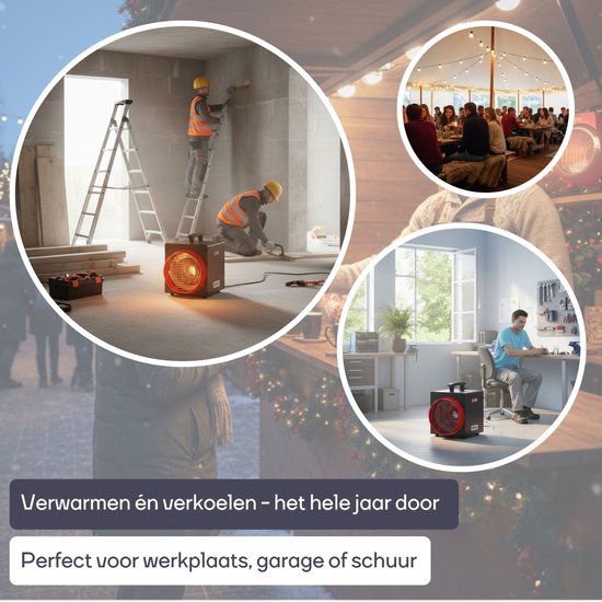 Perel Elektrische ventilatorkachel 3300W met thermostaat en koelstand, IP24 oververhittingsbeveiliging, compacte draagbare heater voor werkplaats, garage, schuur of industriële ruimte