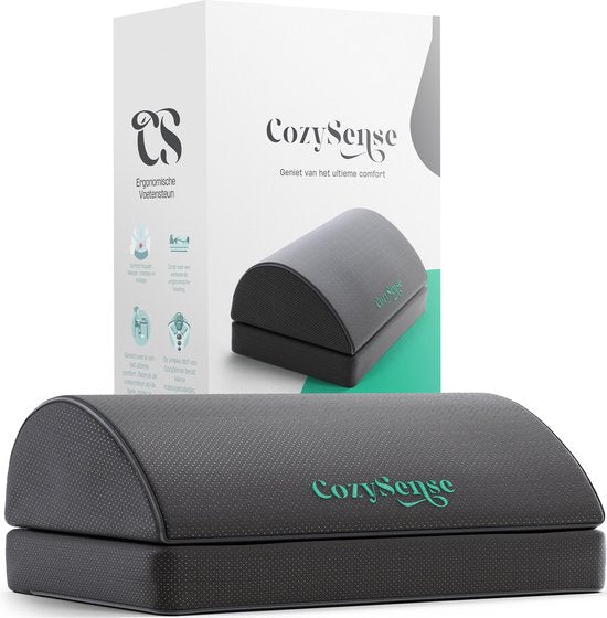 CozySense® Voetensteun Bureau - Ergonomische Voetenbankje - Geschikt voor Thuis of Kantoor - Voetenkussen - 2 Verstelbare Hoogtes - Anti-Slip - Hoes met Massage-functie - Wasbaar - Zwart