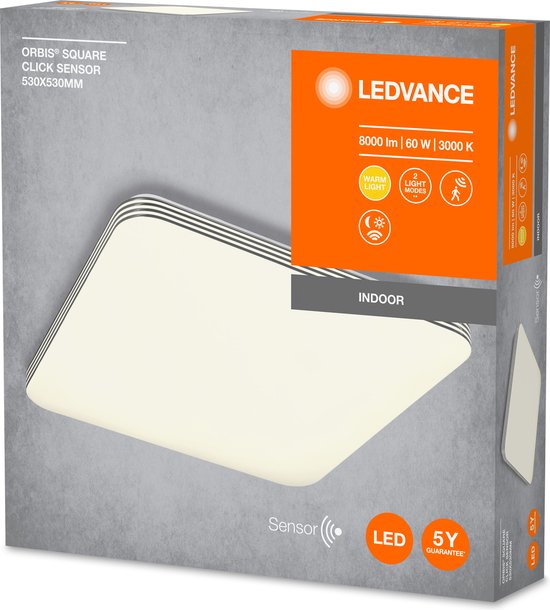 LEDVANCE Wand- en plafondarmatuur LED: voor plafond, ORBIS CLICK SENSOR / 6- W, 22-…24- V, stralingshoek: 12-, Warm wit, 3- K, behuizingsmateriaal: staal, IP2-