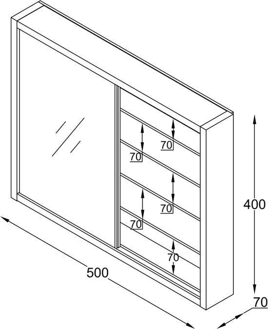 Vitrinekastje staande/hangende wandvitrine - glasplanken 50 cm breed x 4.5 diep - schuifdeuren