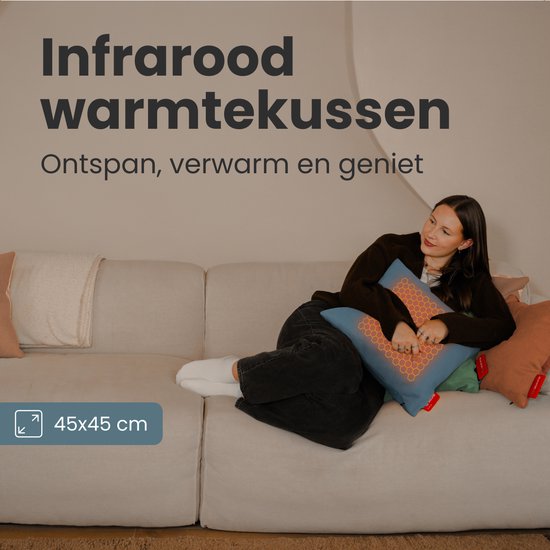 Auronic Warmtekussen - Classic - 45x45 - Draadloos - Oplaadbaar - Elektrisch kussen - Infrarood - Blauw