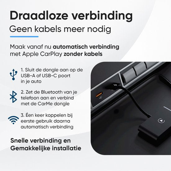 CarMe Luxe Carplay Dongle - Draadloos Carplay - Zwart - Verbeterd Model