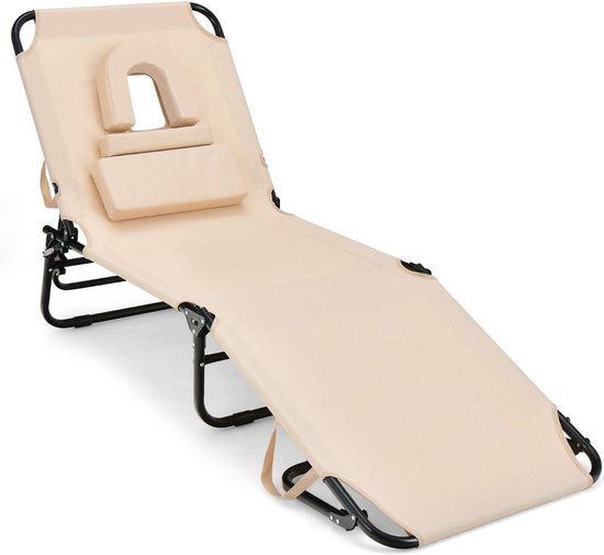Coast Ligstoel met Gezichtsgat - Inklapbaar - 5 Voudig Verstelbaar - Beige