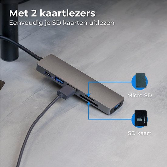 Nuvance - USB C Hub 3.0 - 5 Poorten - USB Splitter - USB C Dock - Micro SD Cardlezer USB C - Grijs