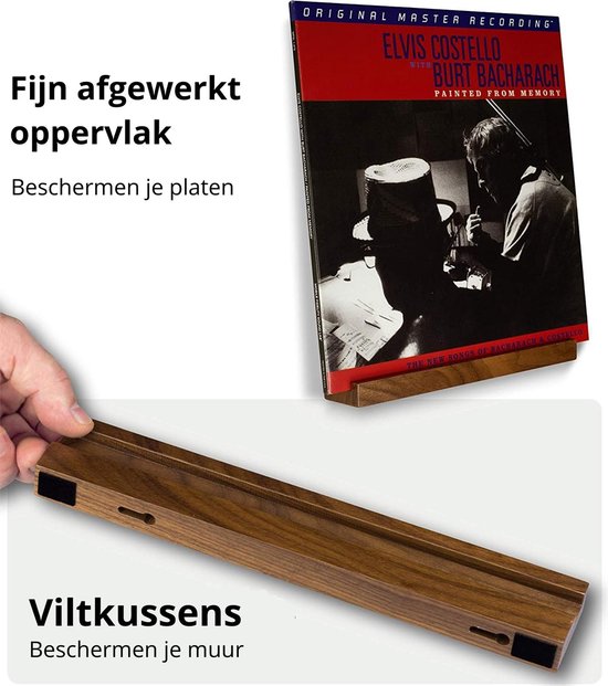 LP houder aan de muur - Platenhouder - Vinyl houder - LP rek - premium donker essen hout
