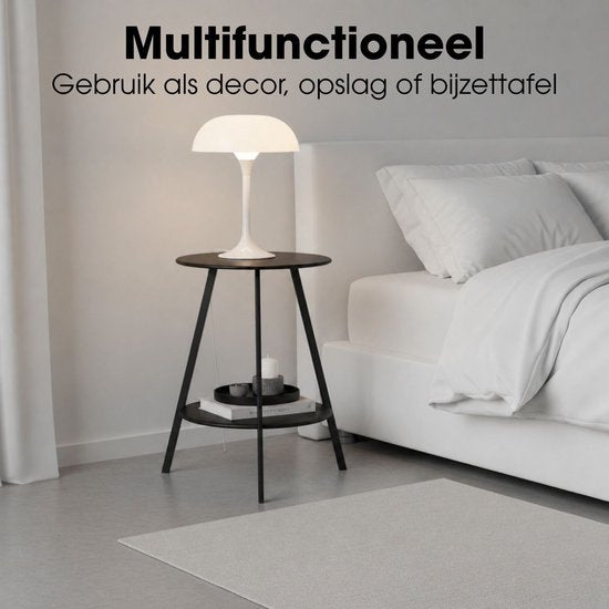 Mica Decorations Seatle Bijzettafel Rond voor Buiten - Koffietafel - Salontafel Buiten - Ook als Plantentafeltje of Plantenstandaard - Metaal - 58 x 46 cm - Zwart